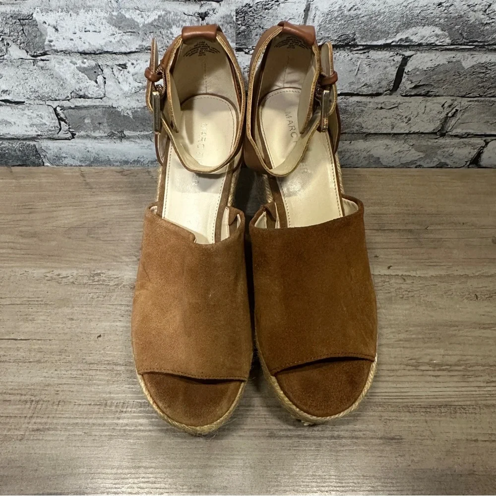 EUC Marc Fisher Tan and Black Espadrille Wedges Size 7.5M